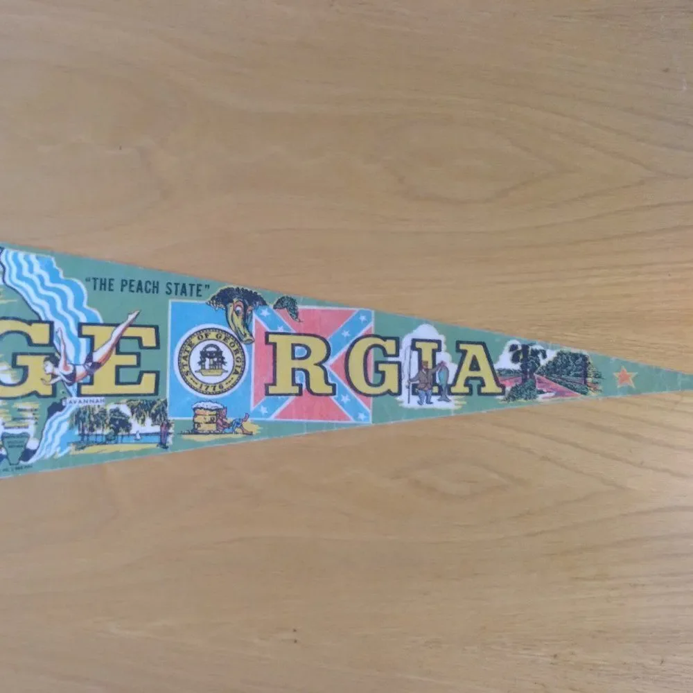 Vintage 60s Georgia Peach State Neon Pennant Flag